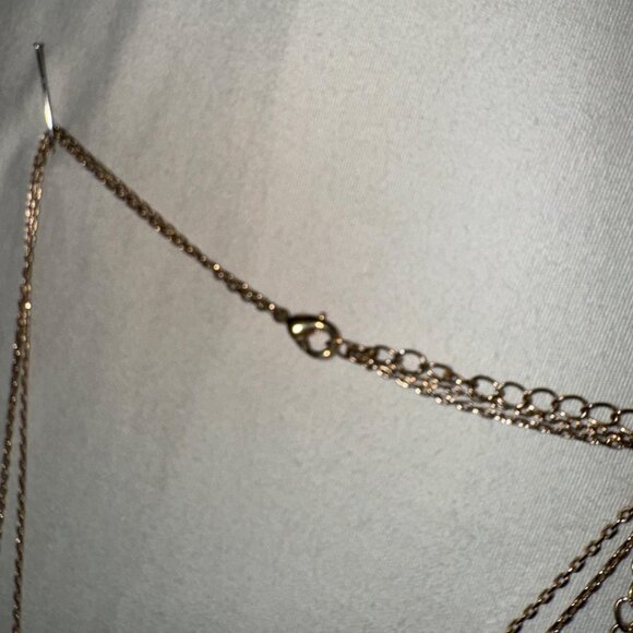 Layered Gold Necklace With Rectangular Gemstone Pendants & Adjustable Chain - Picture 4 of 8